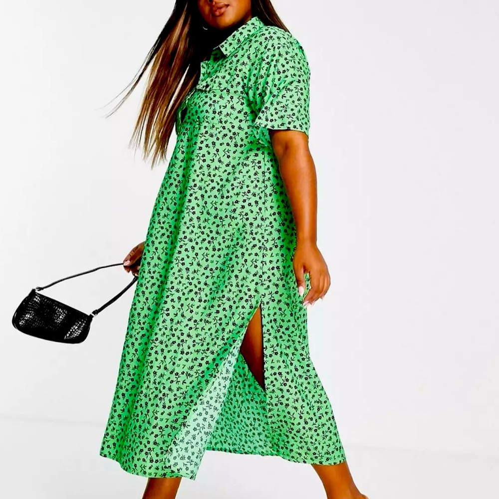 NWT | Wednesday’s Girl | Collared Shirt Dress | Green/Black | M